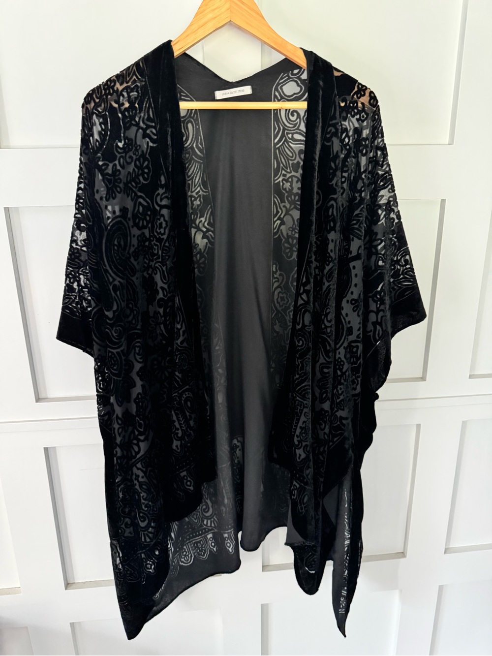 Urban Outfitters Black Velvet Burnout Kimono Cape